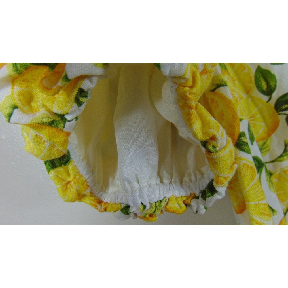 CeCe Top Womens Medium Lemon Print Puff Sleeve Linen Blend V-Neck Yellow Fruit - Picture 5 of 10